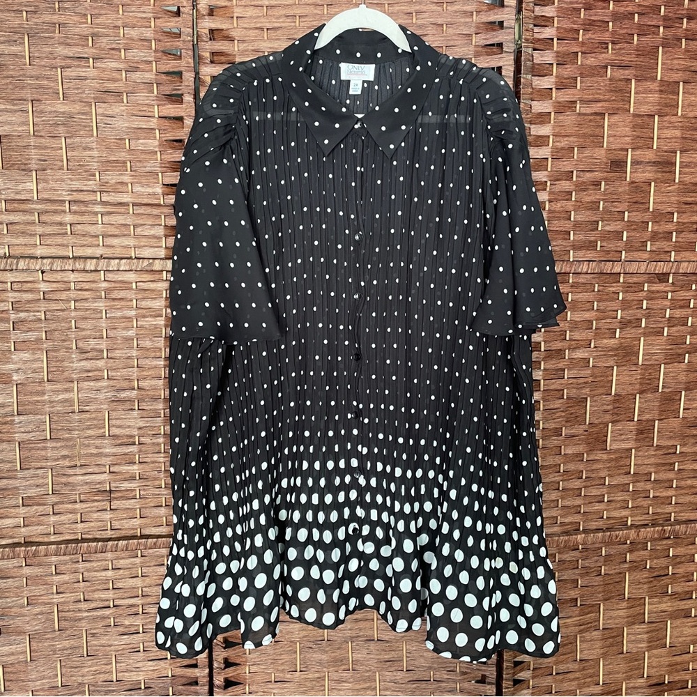 Only Necessities Polka Dot Pleated Blouse, Grandmacore Rockabilly Boho, Size 2X.